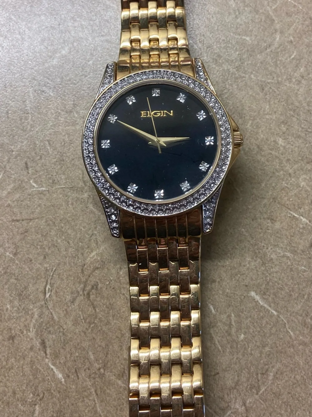 Elgin Gold-Tone Men's Crystal Accent Watch - Gold/Black
